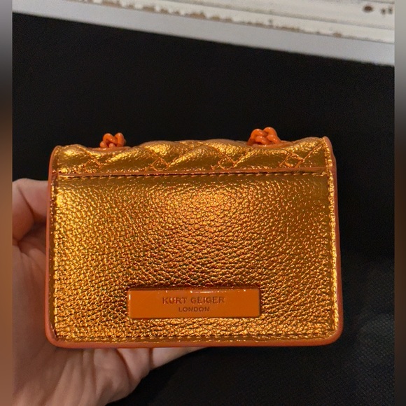 Kurt Geiger London Micro Kensington Orange Metallic Quilted Crossbody Bag - Picture 3 of 11